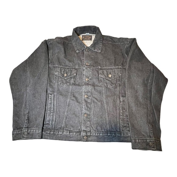 Butterfield Stage Black Acid Wash Long Sleeve Heavy Denim Jacket Men's Size L - Picture 3 of 4